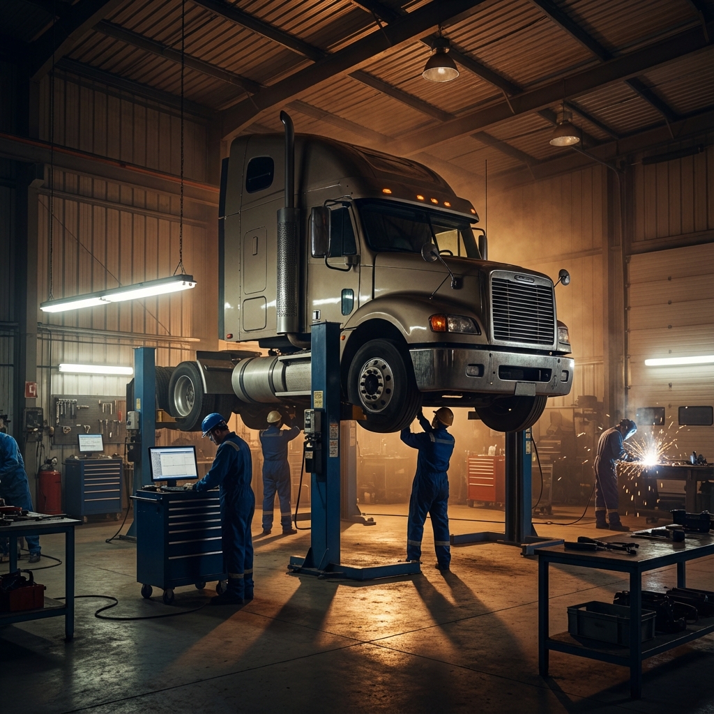 Professional truck repair workshop